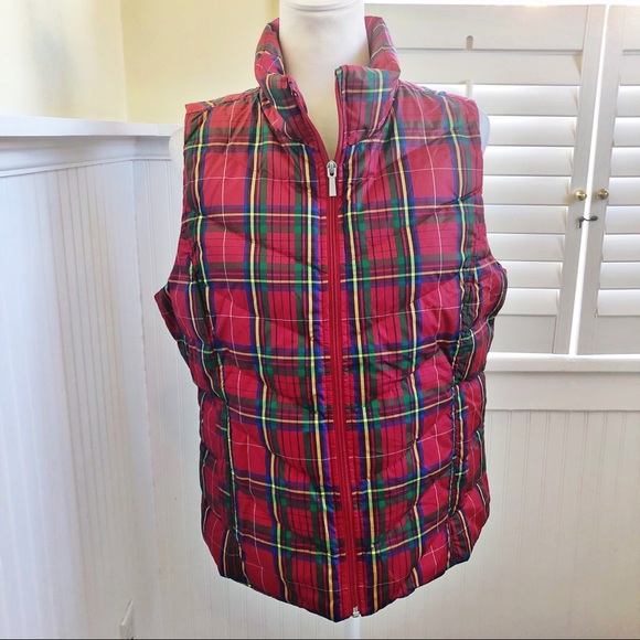 Red Tartan Plaid Down Puffer Vest 